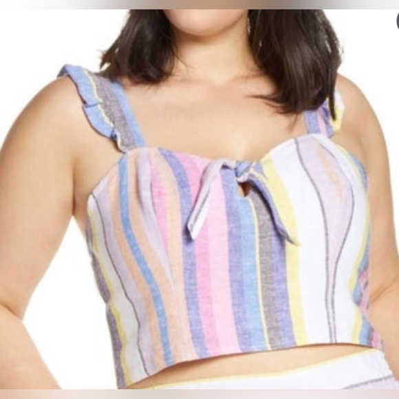 NWOT BP Linen Blend Crop Tank in Rainbow Stripe - Size 4X - Picture 2 of 5